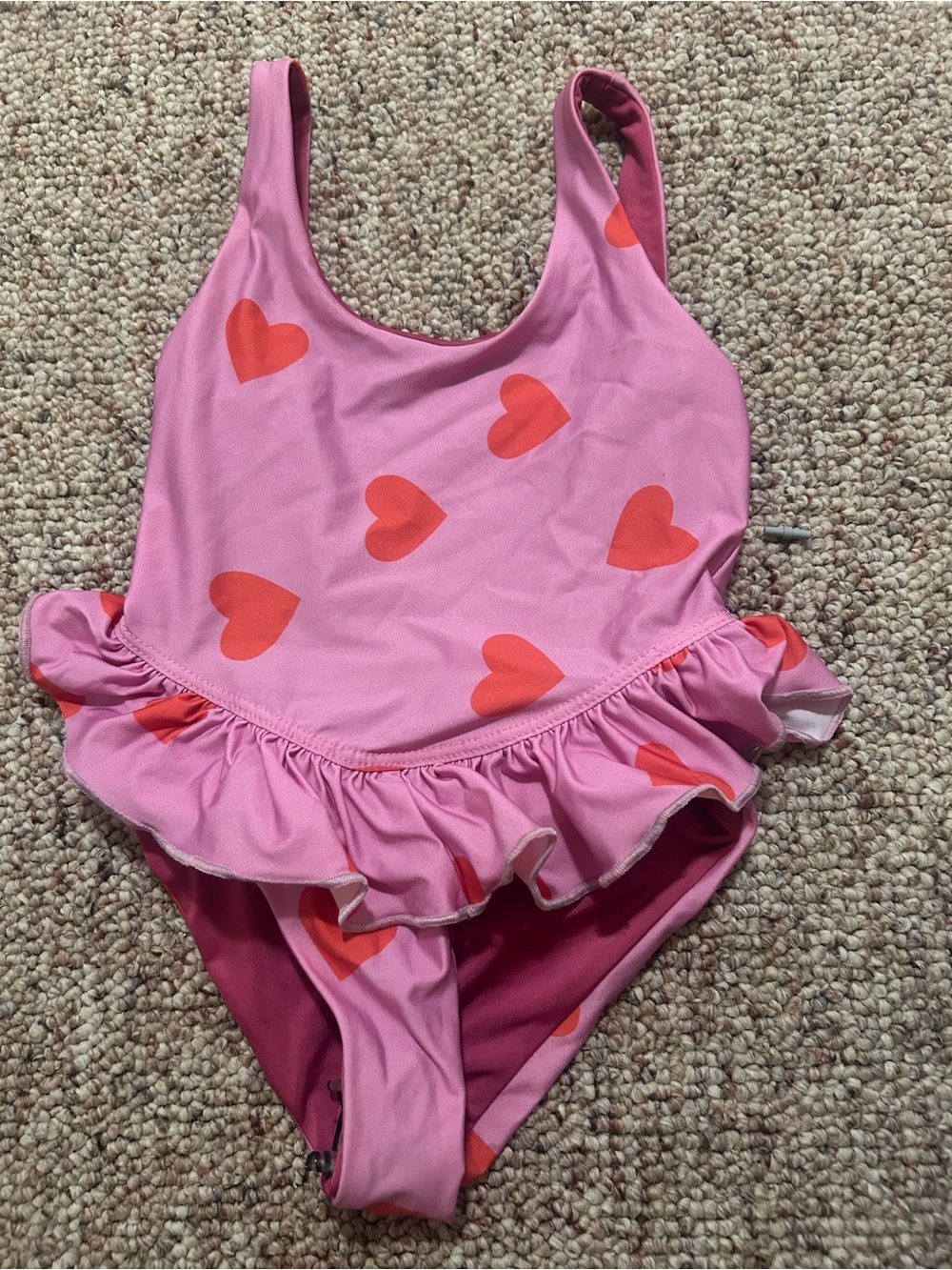 Kids Beach Riot Pink Heart Print Ruffle One-Piece Swimsuit